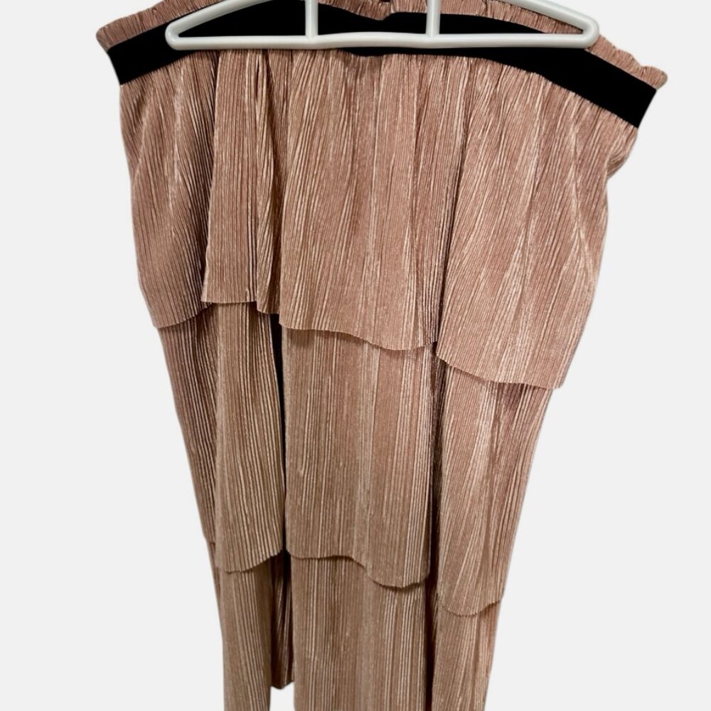 Bobeau Skirt Women Large Rose Gold Tiered Pleated Metallic Midi Party Skirt - Picture 3 of 6
